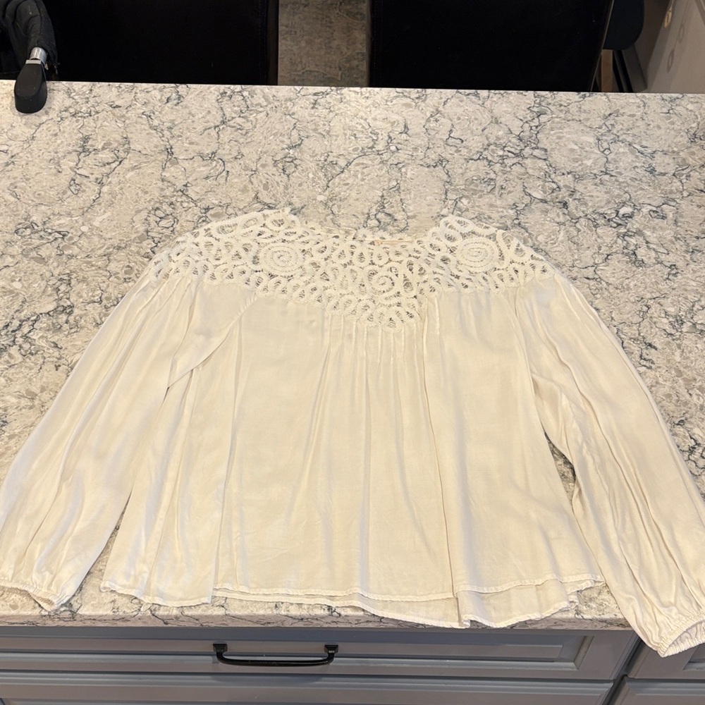 Johnny Was Cream Lace Detail Blouse